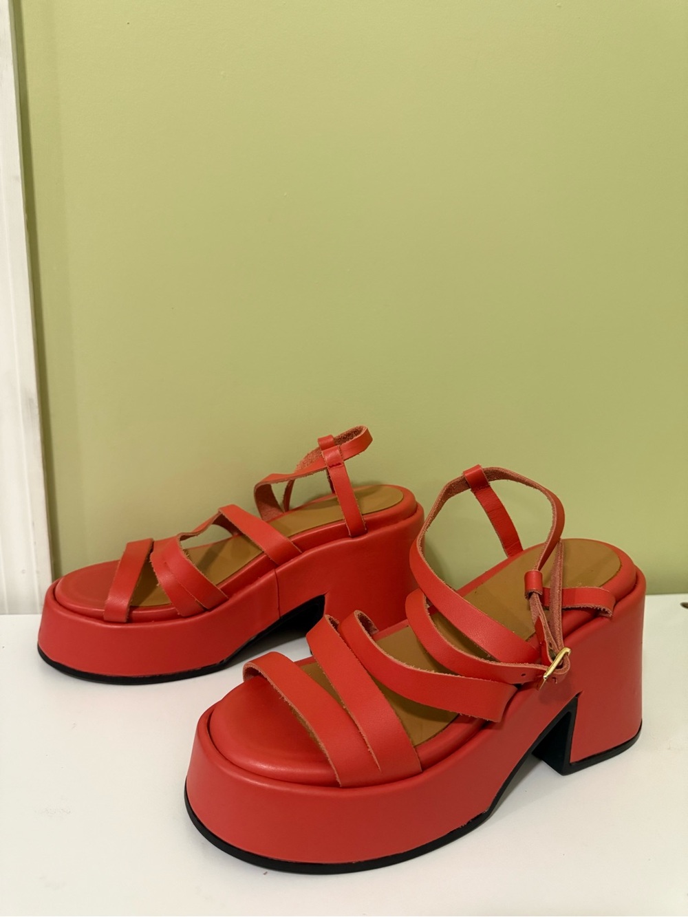 Ganni Red Platform Strappy Sandals size 8 women H14N20